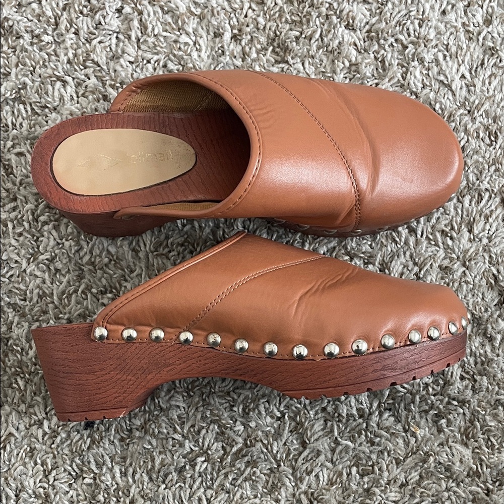 Brown Leather Studded Clogs Size 8